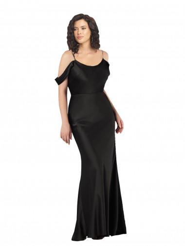 Affordable Sleeveless Off the Shoulder Silky Satin Black Long Formal Dress UK