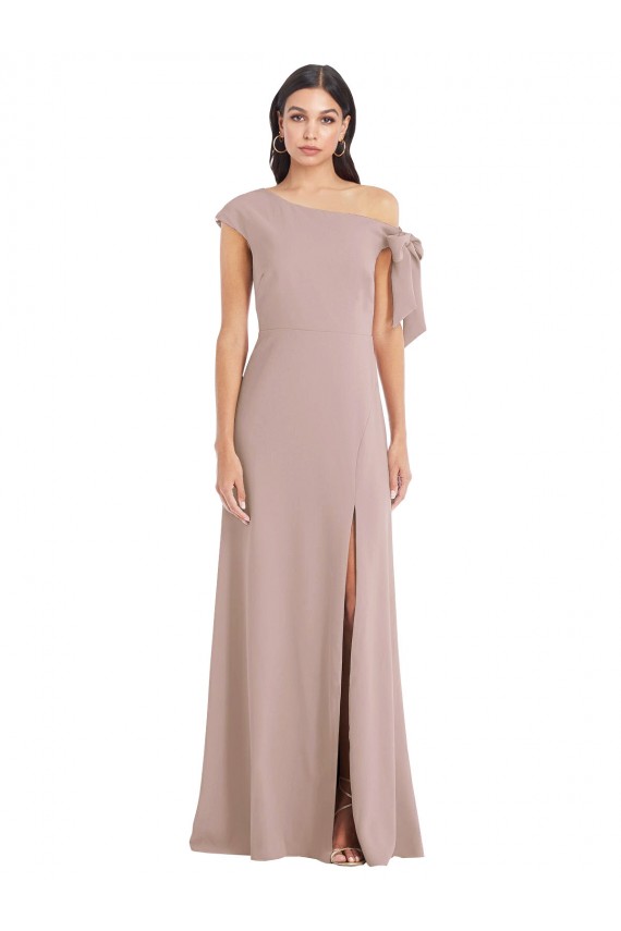 Sleeveless Off the Shoulder Stretch Crepe Dusty Pink Long Formal Dress