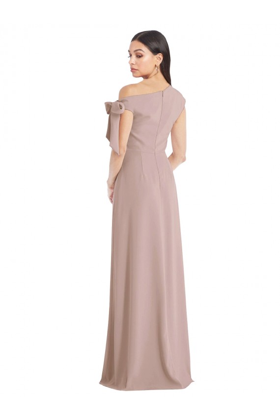 Sleeveless Off the Shoulder Stretch Crepe Dusty Pink Long Formal Dress