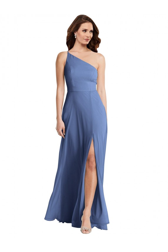 Sleeveless One Shoulder Chiffon Windsor Blue Long Formal Dress