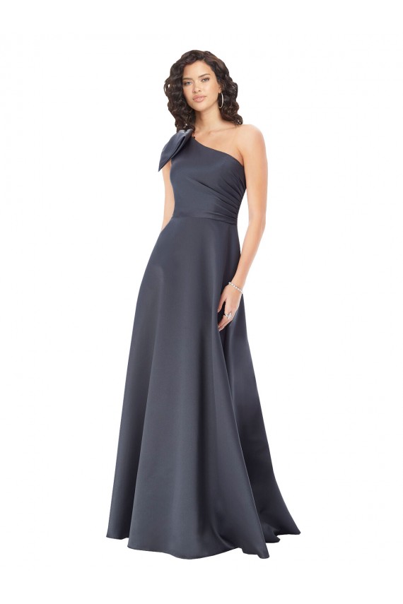 Sleeveless One Shoulder Satin Slate Grey Long Formal Dress
