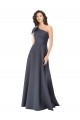 Sleeveless One Shoulder Satin Slate Grey Long Formal Dress
