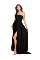 Sleeveless One Shoulder Silky Satin Black Long Black Tie Formal Dress