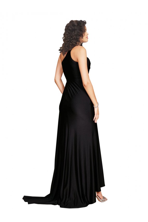 Sleeveless One Shoulder Silky Satin Black Long Black Tie Formal Dress