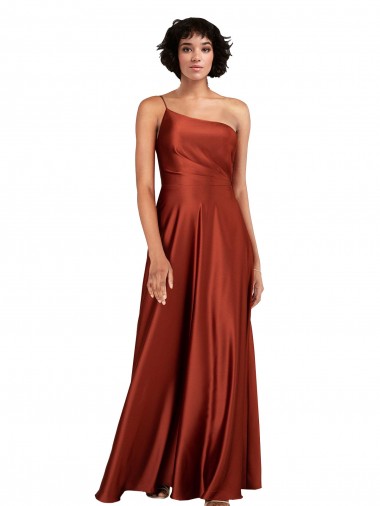 Affordable Sleeveless One Shoulder Silky Satin Burnt Orange Long Black Tie Formal Dress UK