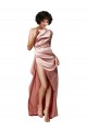 Sleeveless One Shoulder Silky Satin Dusty Pink Long Formal Dress