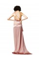 Sleeveless One Shoulder Silky Satin Dusty Pink Long Formal Dress