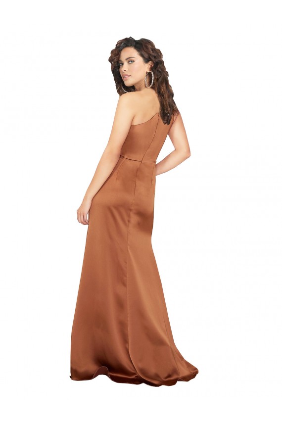 Sleeveless One Shoulder Silky Satin Orange Long Formal Dress