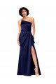 Sleeveless One Shoulder Silky Satin Sapphire Long Black Tie Formal Dress