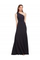 Sleeveless One Shoulder Stretch Crepe Dark Navy A-Line Long Formal Dress