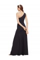 Sleeveless One Shoulder Stretch Crepe Dark Navy A-Line Long Formal Dress