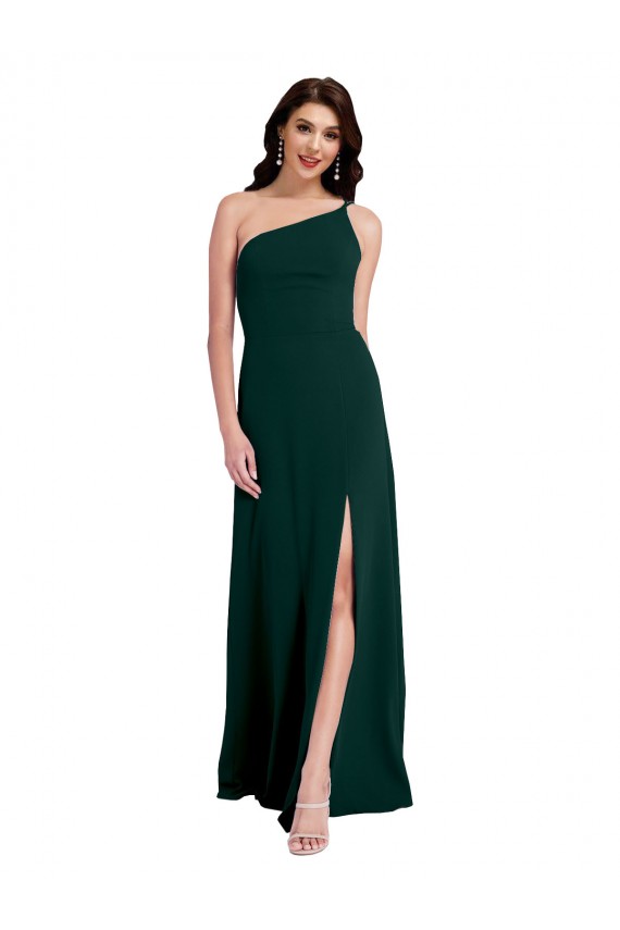 Sleeveless One Shoulder Stretch Crepe Midnight Green Long Formal Dress