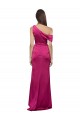 Sleeveless One Shoulder Stretch Satin Fuchsia Long Formal Gowns