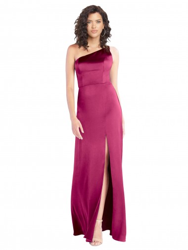 Affordable Sleeveless One Shoulder Stretch Satin Fuchsia Long Formal Dress UK