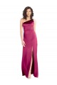 Sleeveless One Shoulder Stretch Satin Fuchsia Long Formal Dress