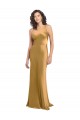 Sleeveless One Shoulder Stretch Satin Gold Long Formal Dress