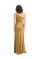 Sleeveless One Shoulder Stretch Satin Gold Long Formal Dress