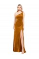 Sleeveless One Shoulder Stretch Velvet Gold Long Formal Dress