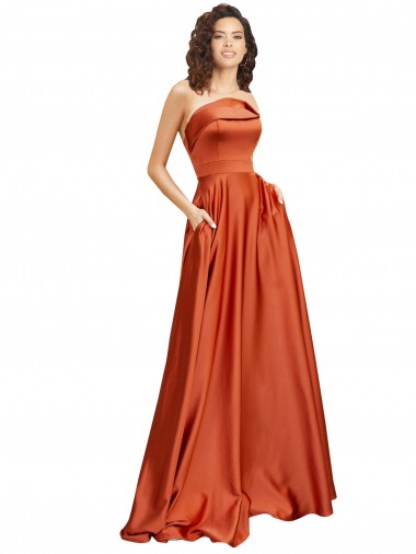 Affordable Sleeveless Round Neck Silky Satin Burnt Orange Sweep Train Formal Dress UK