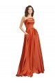 Sleeveless Round Neck Silky Satin Burnt Orange Sweep Train Formal Dress