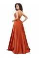 Sleeveless Round Neck Silky Satin Burnt Orange Sweep Train Formal Dress