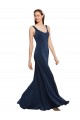 Sleeveless Round Neck Stretch Crepe Dark Navy Long Formal Dress