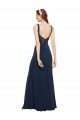 Sleeveless Round Neck Stretch Crepe Dark Navy Long Formal Dress