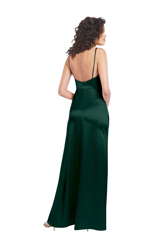 Sleeveless Scoop Neck Stretch Satin Hunter Long Formal Dress