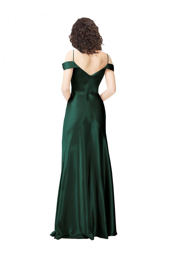 Sleeveless Spaghetti Straps Stretch Satin Hunter Long Formal Dress