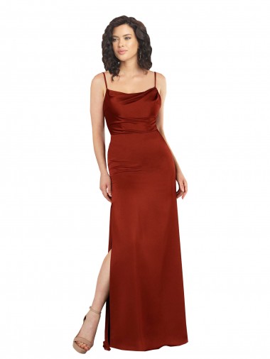 Affordable Sleeveless Square Neck Silky Satin Red Long Formal Dress UK