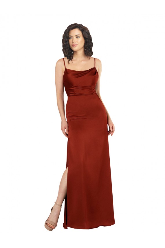 Sleeveless Square Neck Silky Satin Red Long Formal Dress