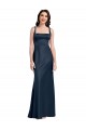 Sleeveless Square Neck Stretch Satin Dark Navy Long Formal Dress