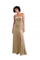 Sleeveless Square Neck Stretch Velvet Champagne Long Formal Dress