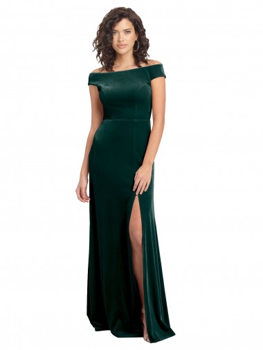 Affordable Cap Sleeves Square Neck Stretch Velvet Dark Green Long Formal Dress UK
