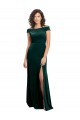 Cap Sleeves Square Neck Stretch Velvet Dark Green Long Formal Dress
