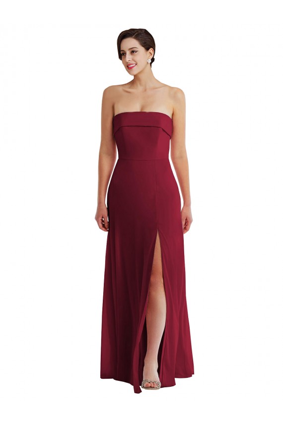 Sleeveless Strapless Chiffon Burgundy Long Formal Dress
