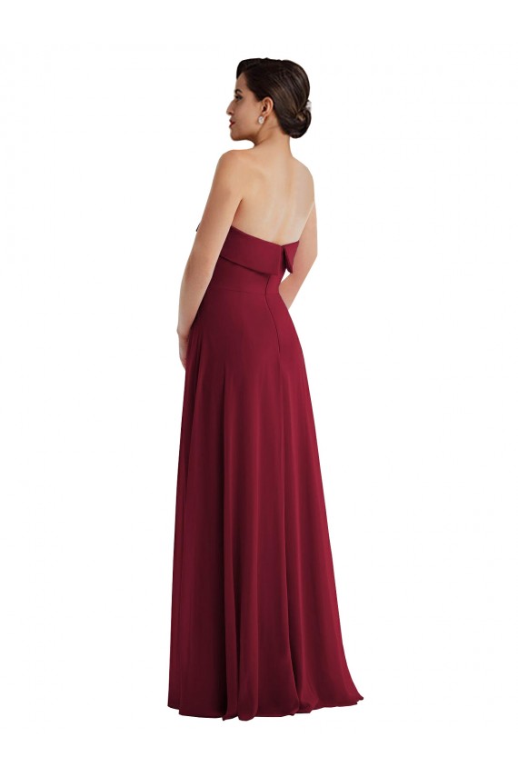Sleeveless Strapless Chiffon Burgundy Long Formal Dress