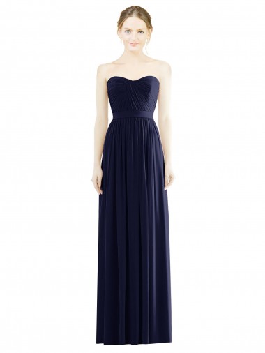 Affordable Sleeveless Strapless Chiffon Dark Navy Long Formal Dress UK
