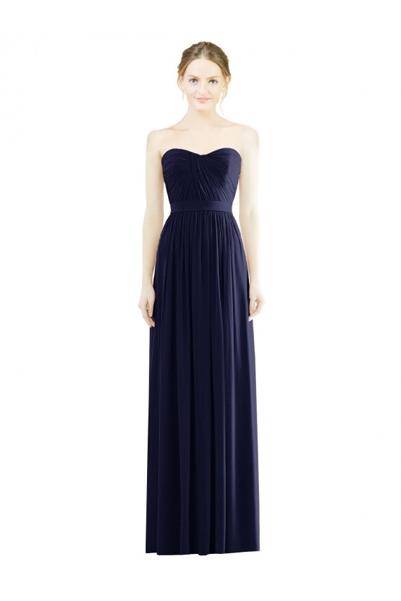 Sleeveless Strapless Chiffon Dark Navy Long Formal Dress