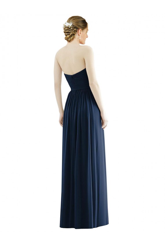 Sleeveless Strapless Chiffon Dark Navy Long Formal Dress