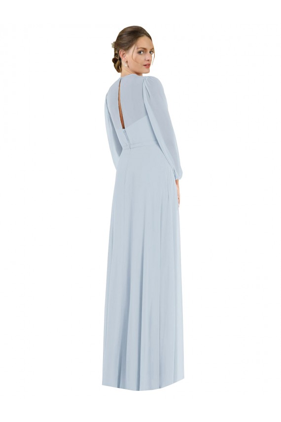 Puff Sleeves Strapless Chiffon Sea Glass Long Formal Dress
