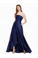 Sleeveless Strapless Satin Dark Navy Long High Low Formal Dress