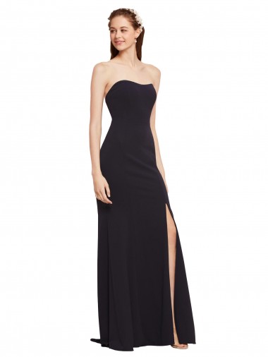Affordable Sleeveless Strapless Stretch Crepe Dark Navy Long Formal Gowns UK