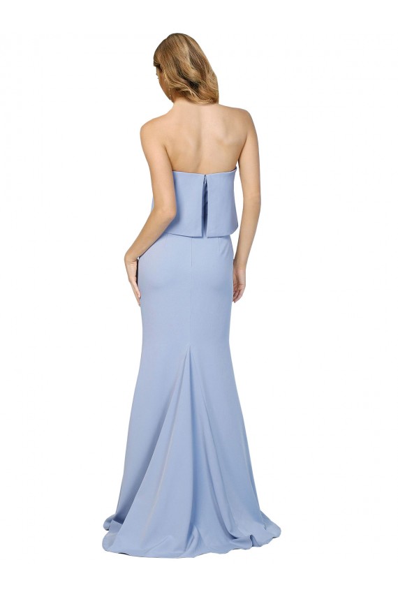 Sleeveless Strapless Stretch Crepe Light Sky Blue Long Formal Gowns