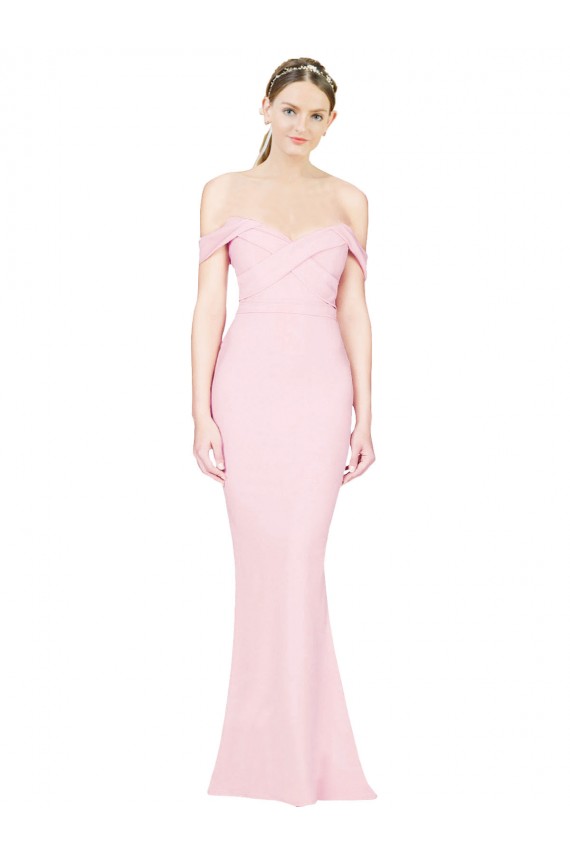 Sleeveless Strapless Stretch Crepe Pink Long Formal Gowns