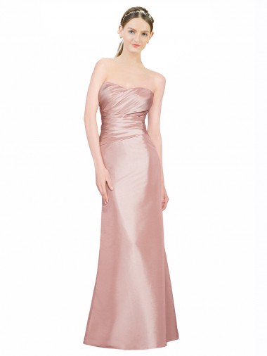Affordable Sleeveless Strapless Stretch Satin Long Formal Dress UK