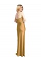 Sleeveless Strapless Stretch Satin Gold Long Formal Dress