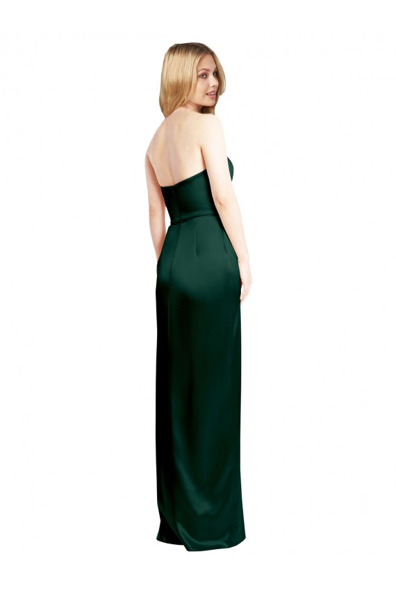 Sleeveless Strapless Stretch Satin Hunter Long Formal Dress