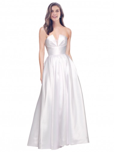 Affordable Sleeveless Strapless Stretch Satin White Long Formal Dress UK