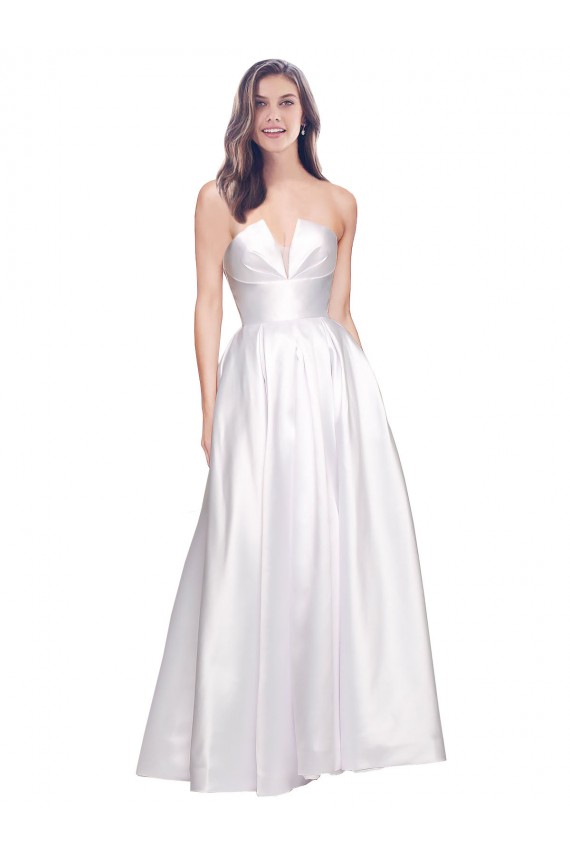 Sleeveless Strapless Stretch Satin White Long Formal Dress